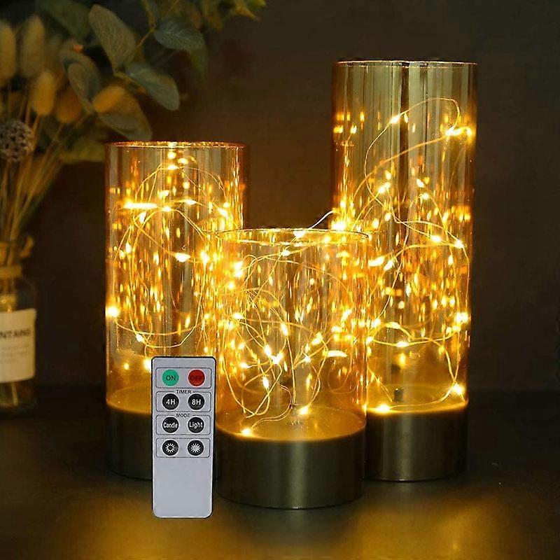 Set of 3 Battery Table Lamp 6/8/10inch High Glass Decorative Lights with Fairy String Lights Battery Powered 8-Key Remote Control for Home Party Weddi