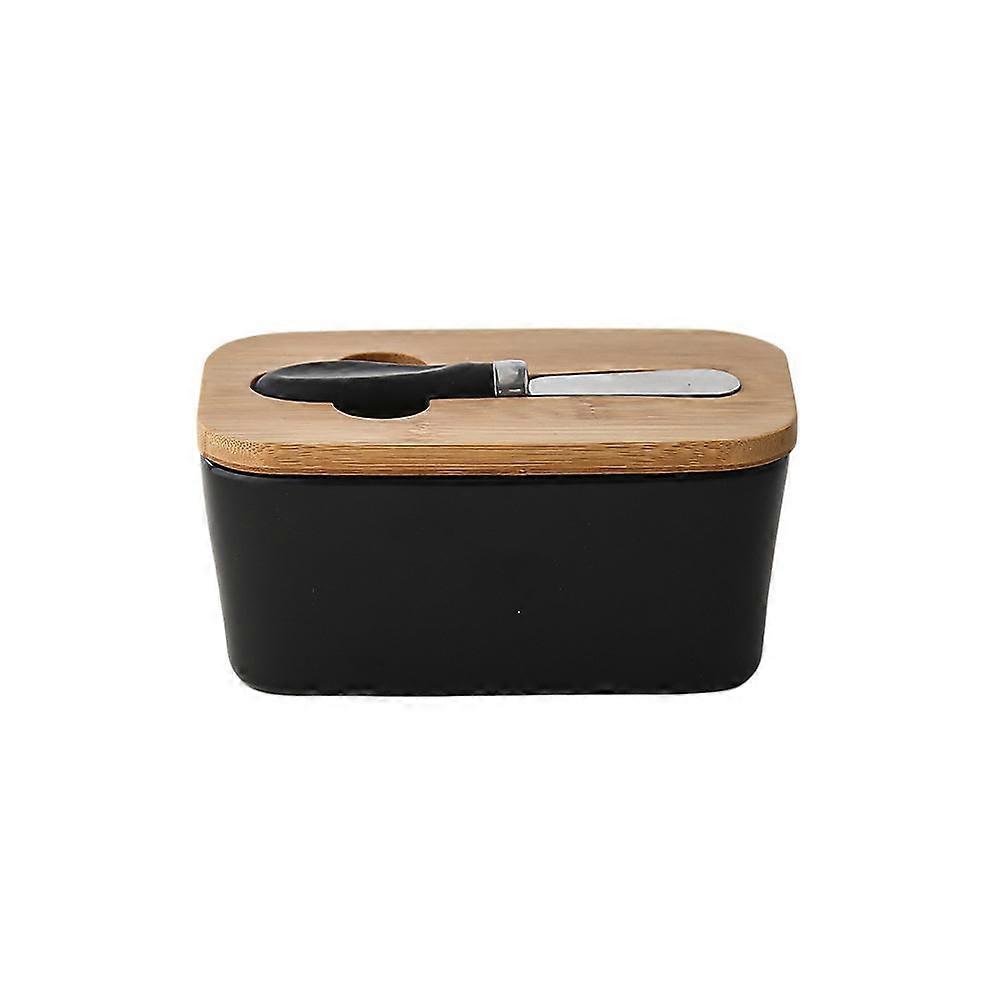 Rectangular Ceramic Butter Box Restaurant Sealed Storage Box Western-style Cheese Box with Knife Butter Box
