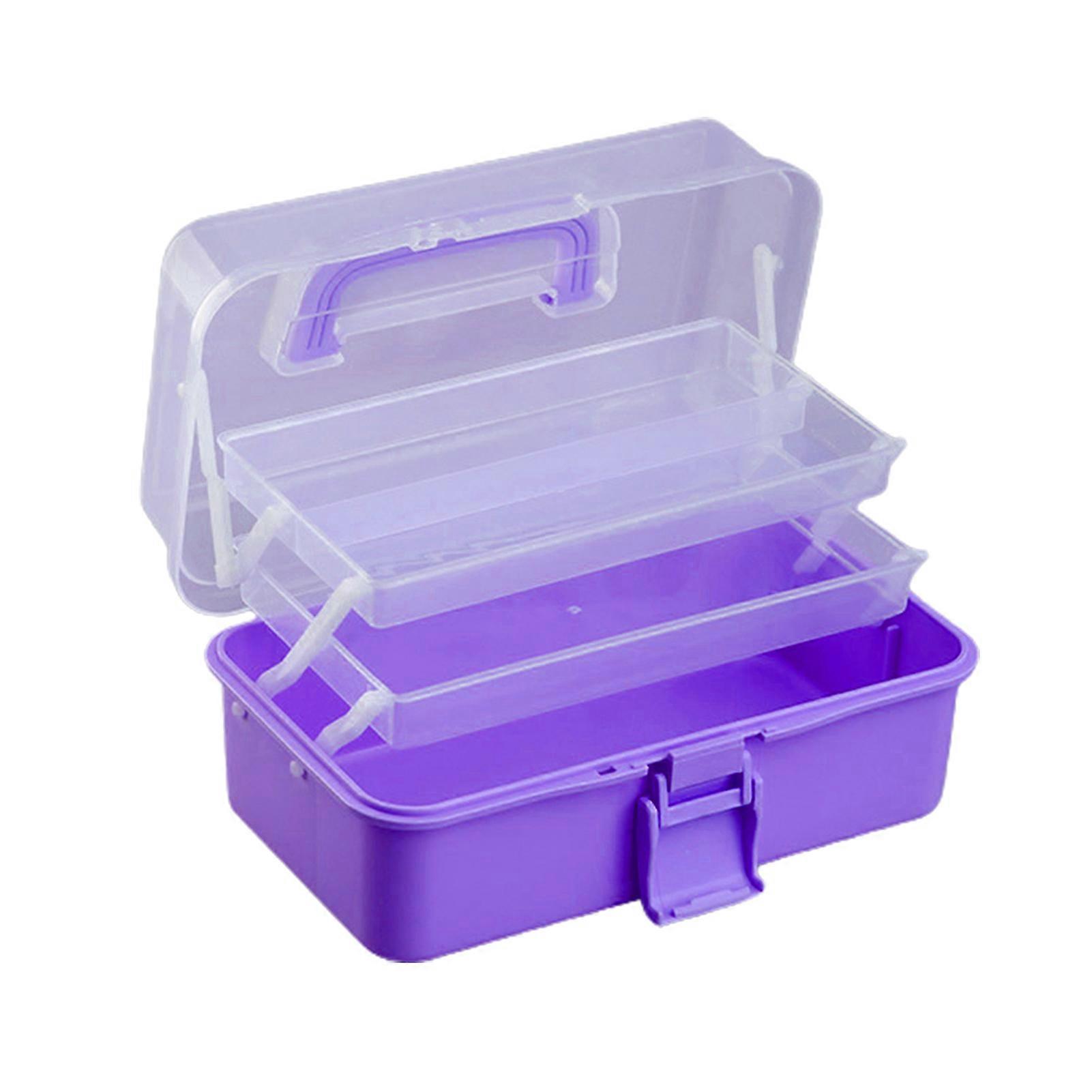 Multi-Layer Folding Organizer Box with Handle Large Capacity Paint Brush Sewing Supplies Sundries Storage Case
