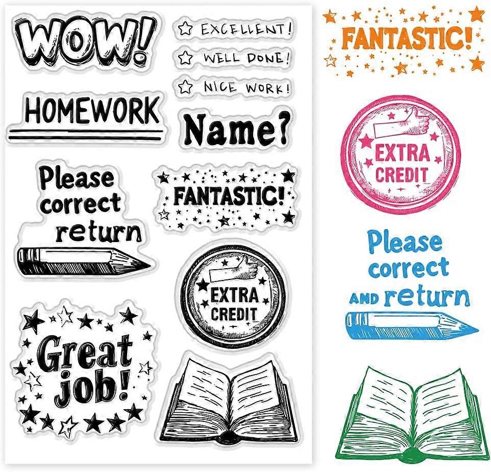 Teacher Stamp Clear Stamps for Card Making Clear Silicone Stamp Grading Homework Transparent Craft Seal Stamp Rubber Stamp for DIY Scrapbooking Album