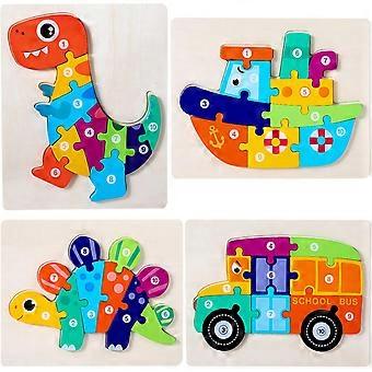 Wooden Puzzles Dinosaur Animals Jigsaws puzzle Toys for Kids 3 Year Old 4 Pack ShapeEducational Games for Girls Boys ChildrenA