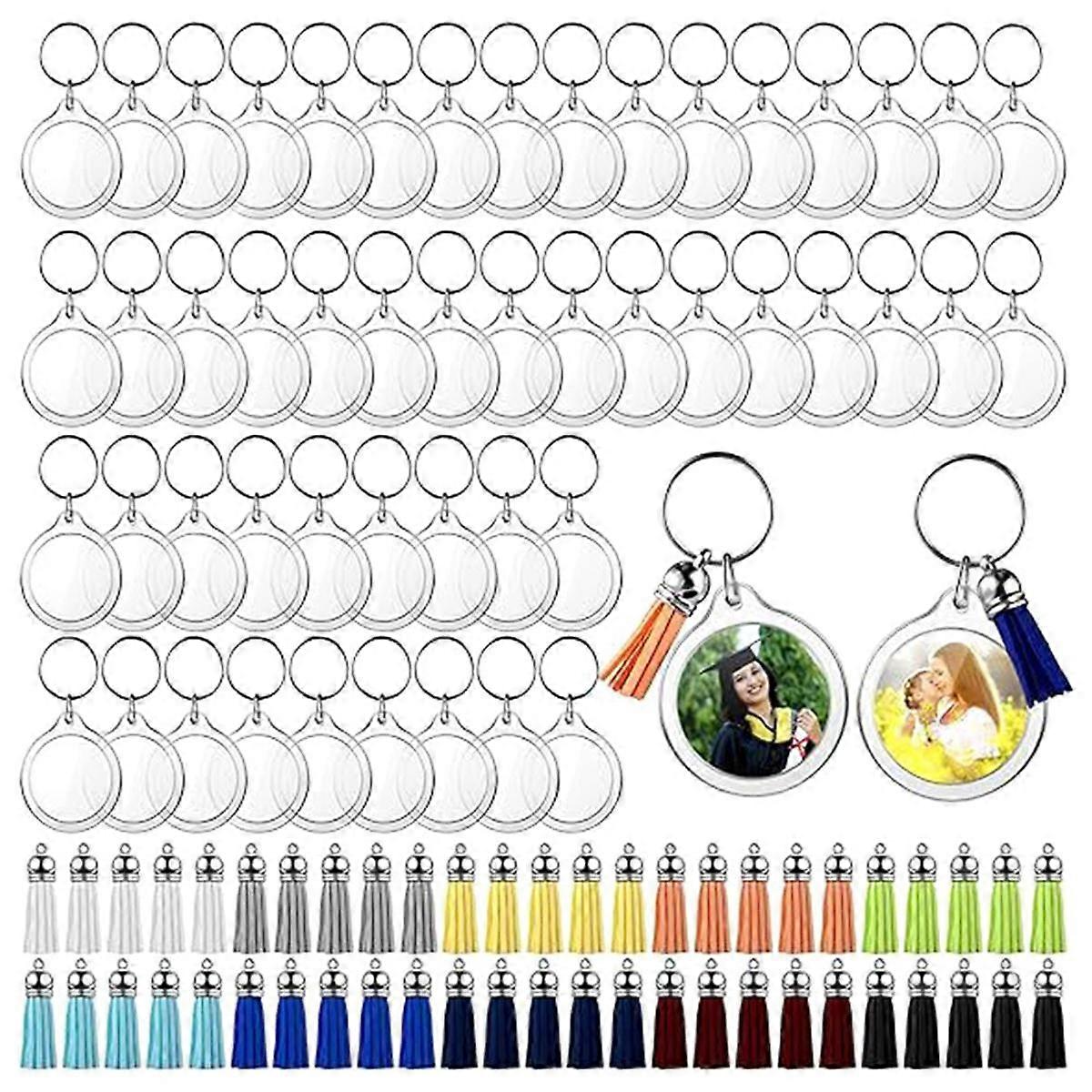 50 Sets Acrylic Photo Keychain with Tassels, DIY Custom Insert Photo Keyring Clear Blank Picture Ke