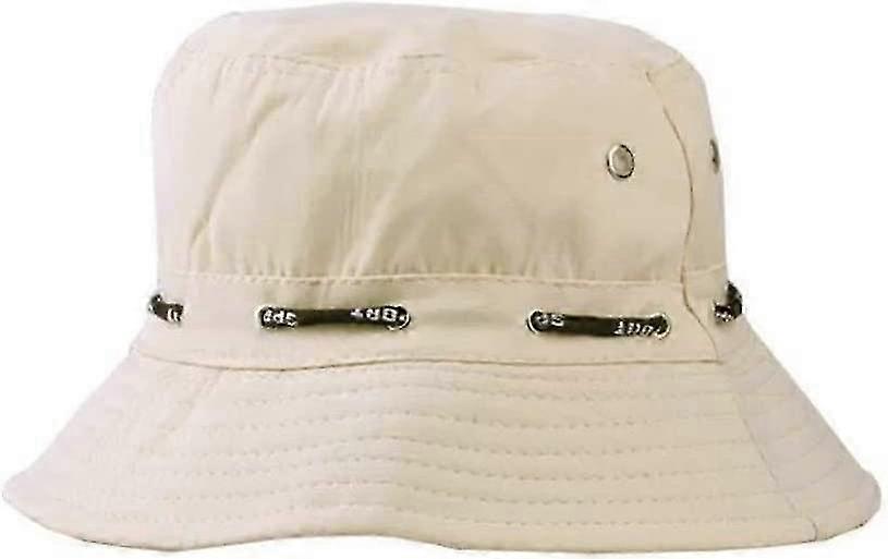 sun cap with wide brim with chin strap, side press studs and ventilation openings(beige)