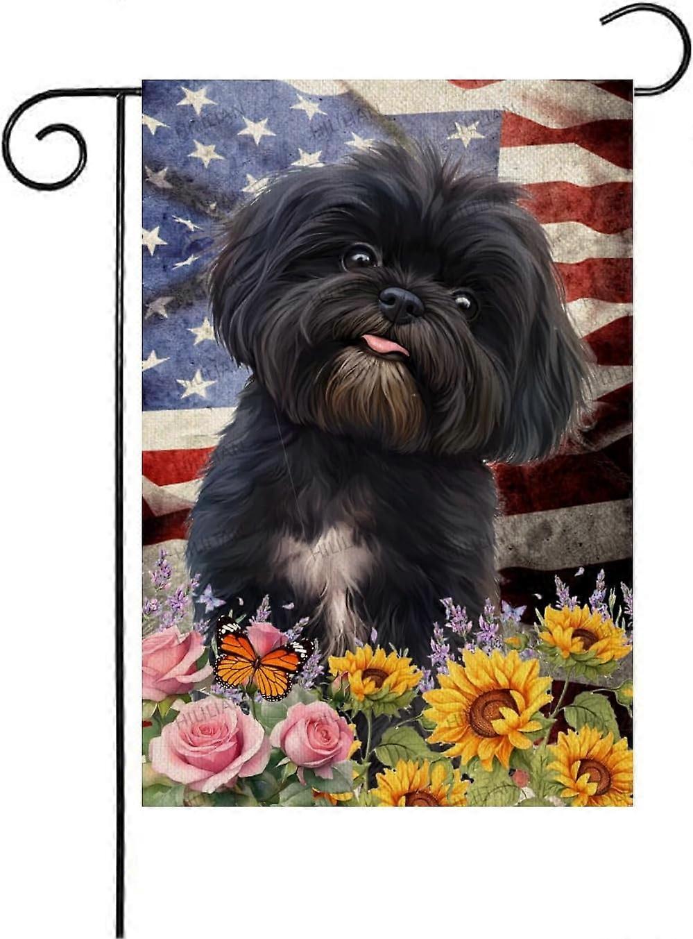 Bandiera nera shih tzu 12x18 pollici 4 luglio decorazioni all'aperto, bandiera da giardino nera shih tzu americana