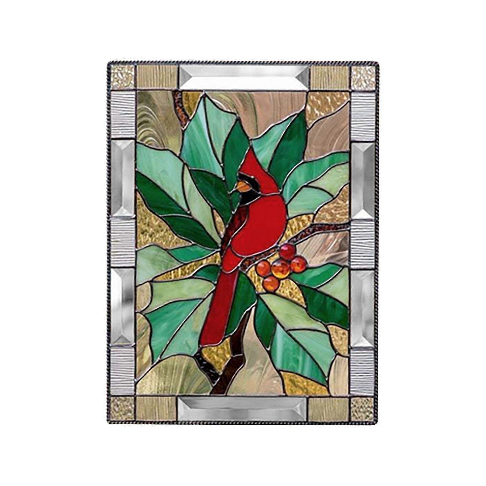 Cardinal Stained Window Panel Glass Window Hanging For Wall Decoration