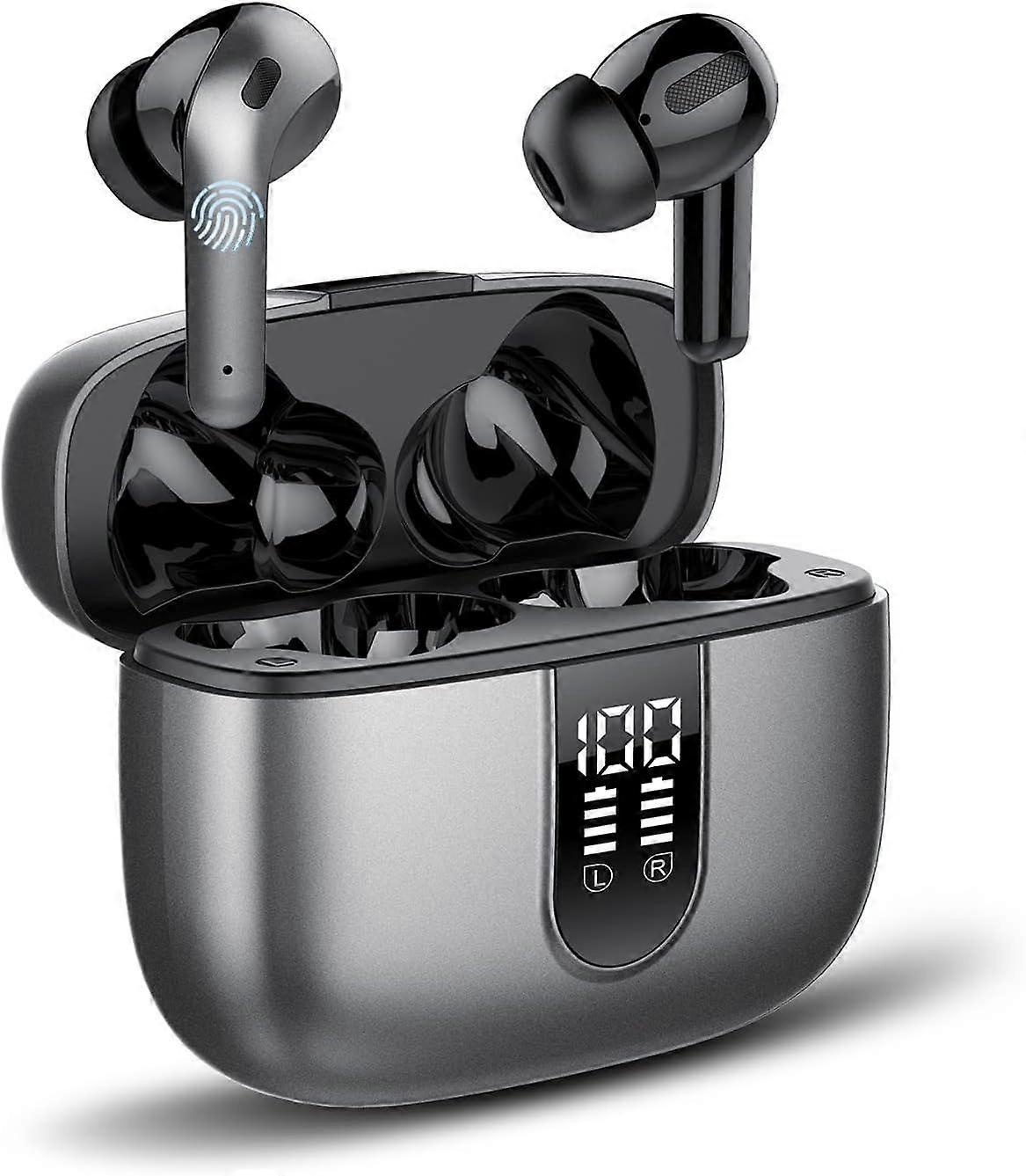 سماعات رأس لاسلكية ، سماعات رأس لاسلكية X08 مع ميكروفون ، وقت تشغيل 40 ساعة ، تحكم باللمس ، سماعة IPx7 مقاومة للماء (رمادي غامق)