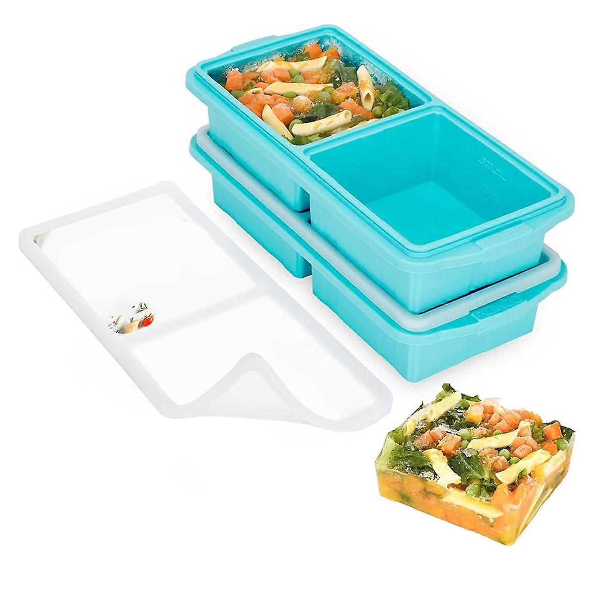 Silicone Freezer Tray with Lid - 2-Cup Large Tray for Freezing Soup, Stews, Sauces - Oven & Dishwasher-Safe