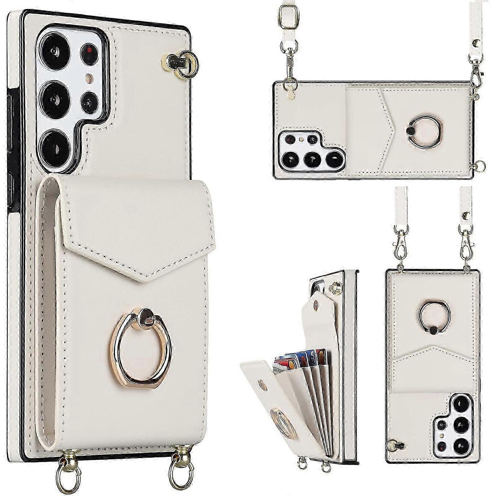 For Samsung Galaxy S24 Minimalist Wallet Case With Ring Kickstand And Shoulder Strap, Shockproof Stylish Protective Cover For Samsung Galaxy S24