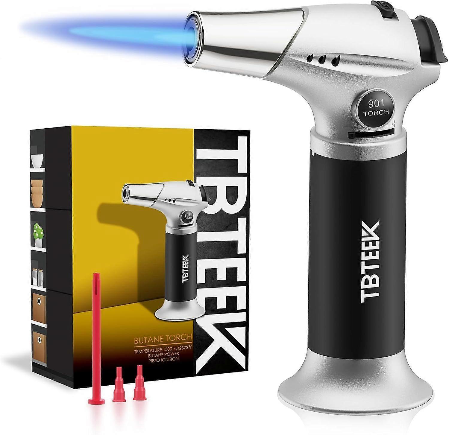 Butane Torch, Kitchen Torch Cooking Torch with Safety Lock and Adjustable Flame for Cooking, BBQ, Baking, Brulee, Creme, DIY Soldering(Butane Not Incl