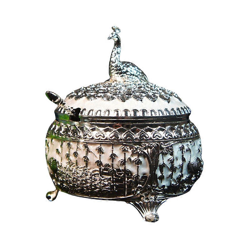 Peacocks Sugar Container with Lid and Spoon Home Accessory for Candy Storage
