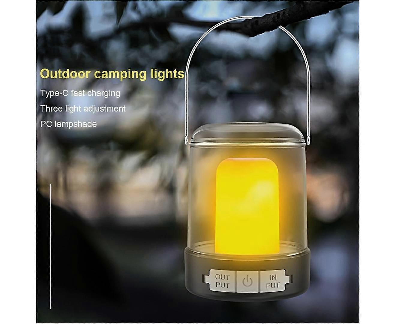 Camp Lantern Strong And Sturdy High Brightness Imitation Flame USB-C Charging with Handle Illumination 3 Gears Adjustment Low Energy - Black