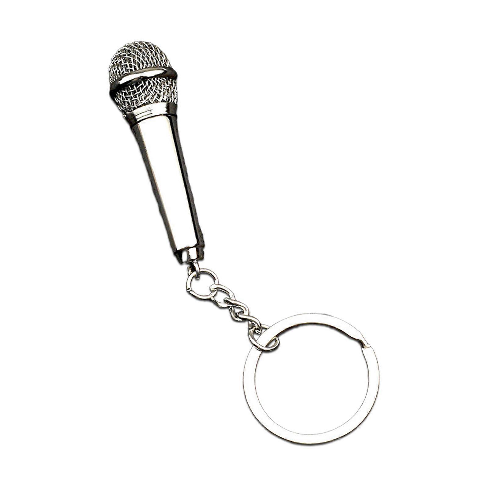 محاكاة ميكروفون سلسلة المفاتيح لعشاق الموسيقى ميكروفون قلادة Keyring حقيبة أنيقة سحر هدية فريدة من نوعها للمطربين الفضي
