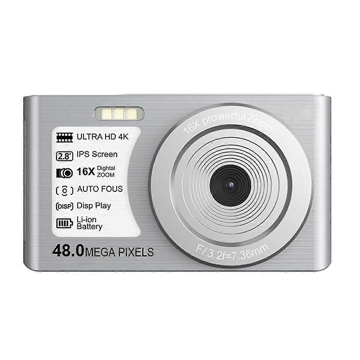 48MP 4K Mini Digital Camera 16X Zoom Autofocus Webcam Filter Wide-Angle Anti-Shake Built-In Fill Li