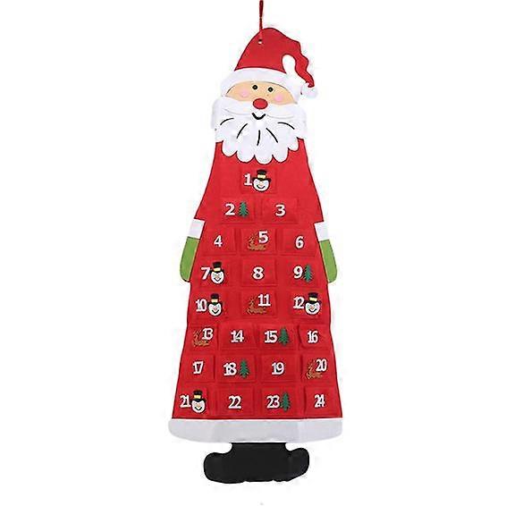Practical Product 3D Santa Felt Advent Calendar with Pockets 24 Days Hanging Christmas Countdown Calendar for Indoor Home Door Wall Decor