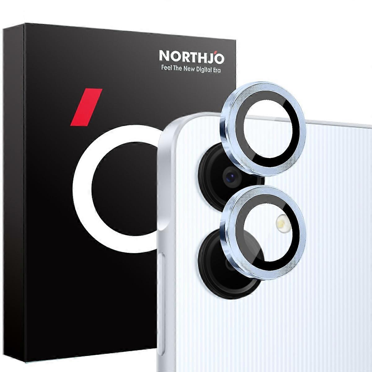 NORTHJO 1 Set For Samsung Galaxy A06 Camera Lens Flim+Tempered Glass+Metal Ring Lens Protector-Blue