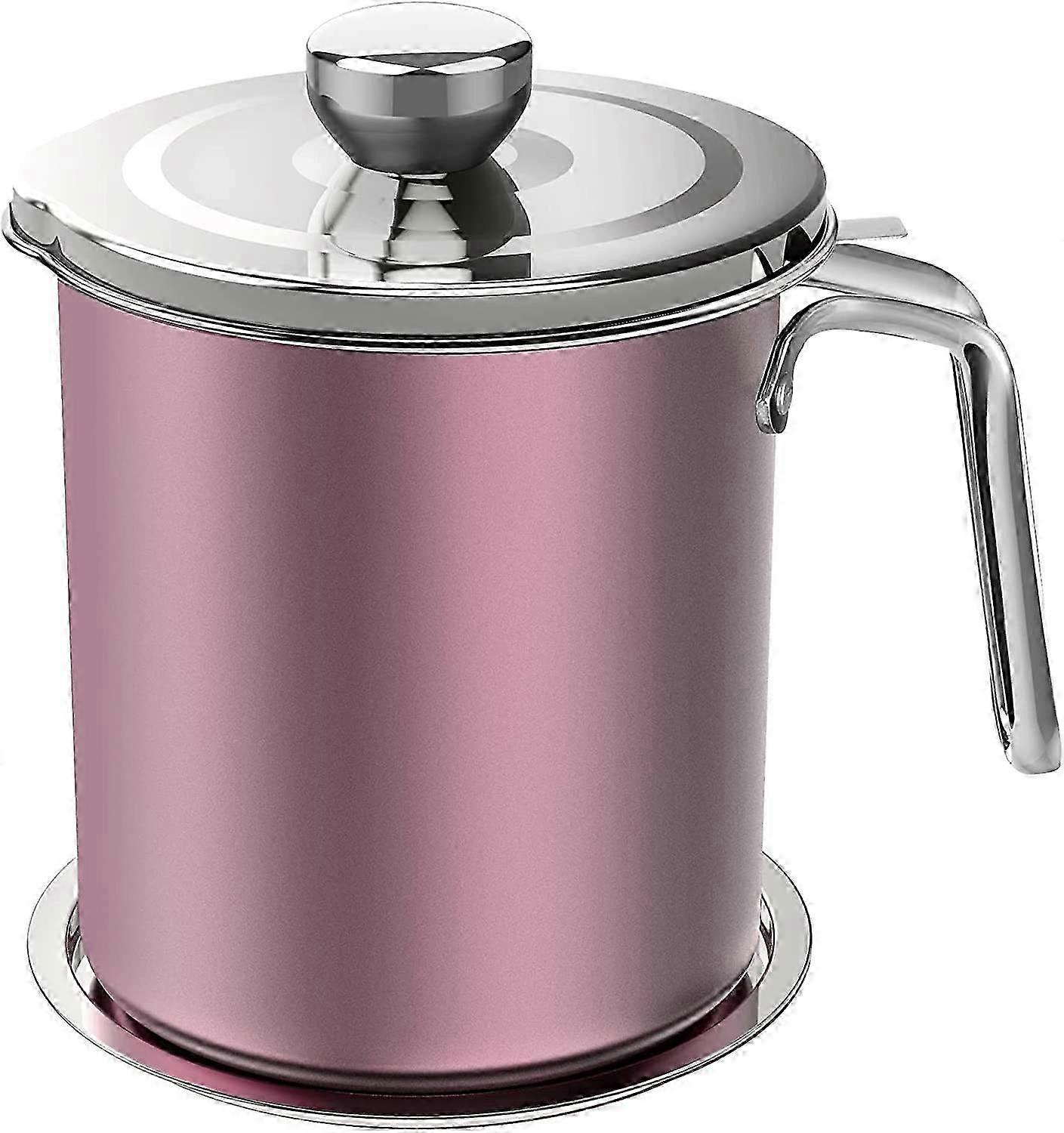 Chihee Oil Strainer Pot Grease Can 2L 676 fl oz Food Strainer Stainless Steel Oil Storage Container with Fine Mesh Strainer Dust-proof Lid Non-slip T