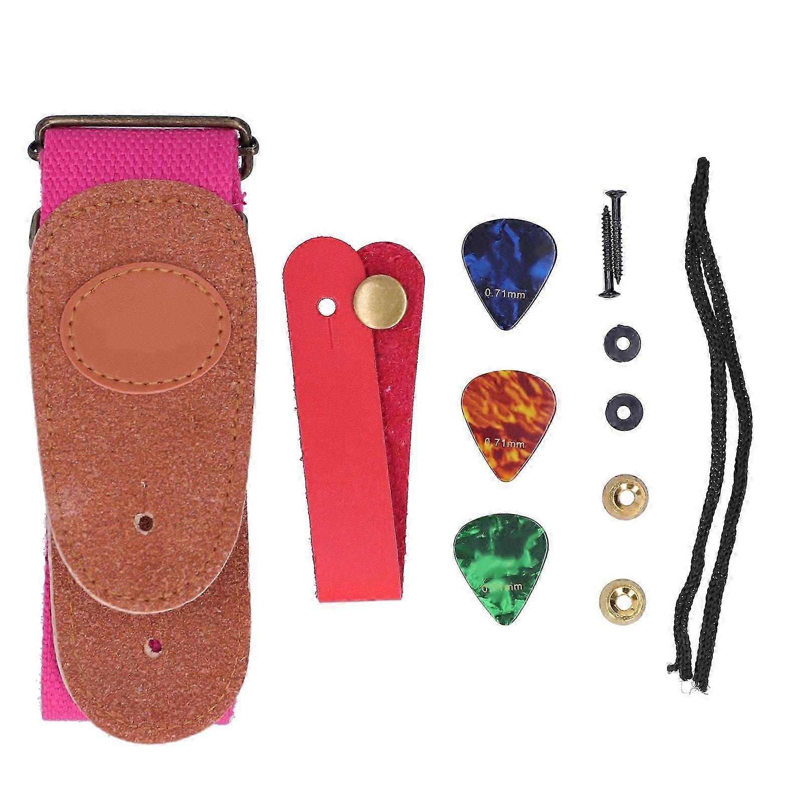 Sangle de guitare Ceinture de cou Pic en celluloïd avec pièces d’installation Accessoires d’instruments à cordesRose