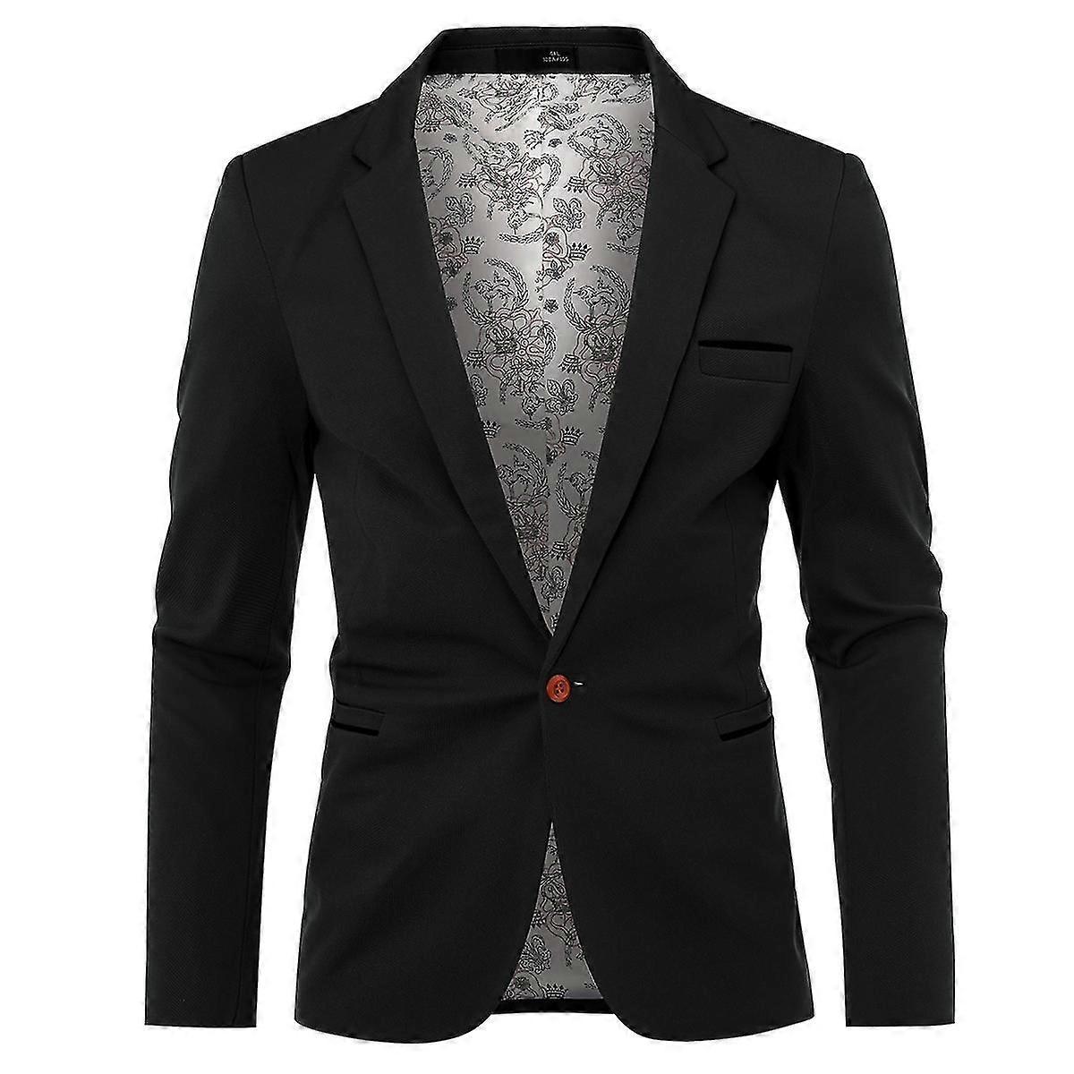Cloudstyle Men's Casual Classic Solid Color 1 Button Blazer