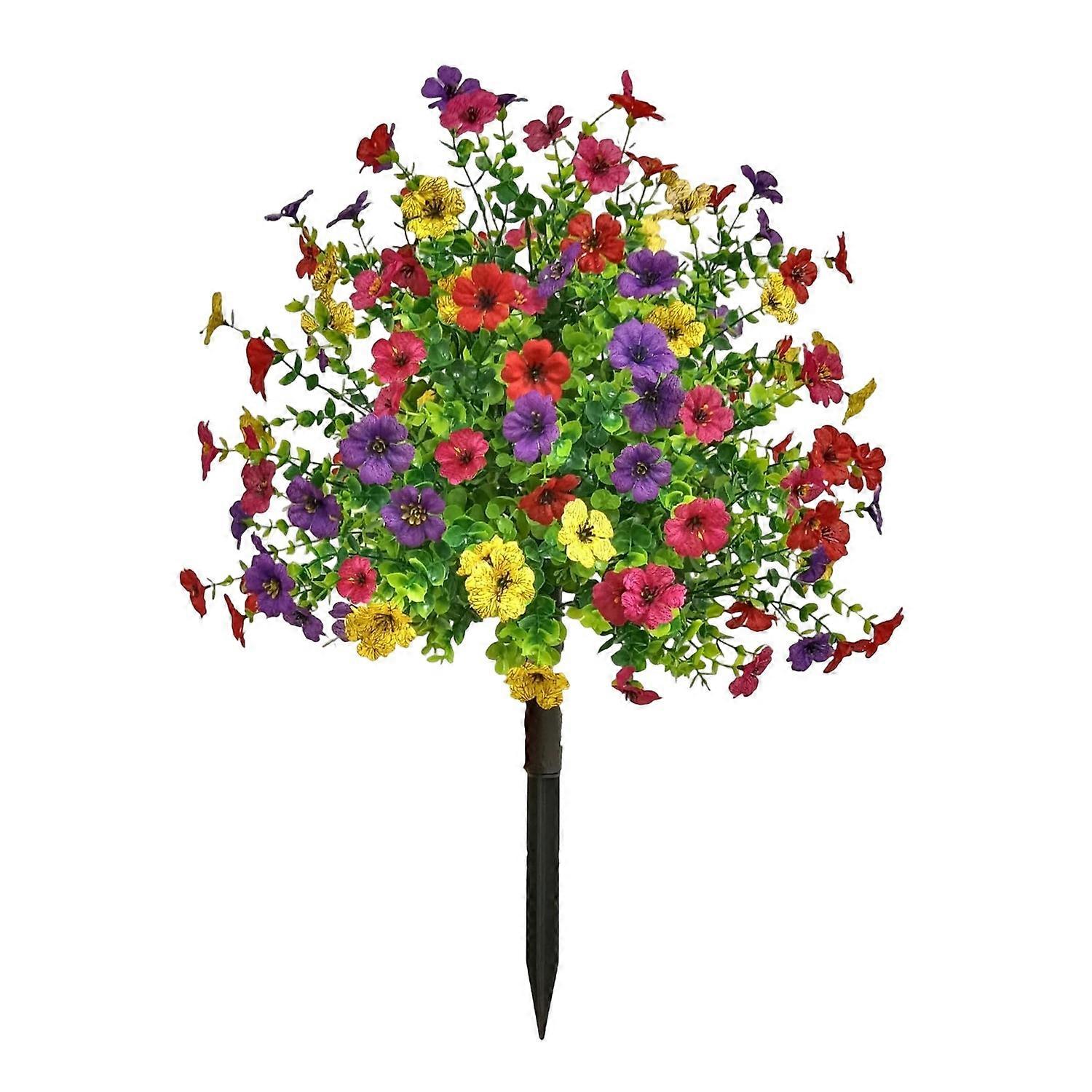 Artificial Topiary Ball Tree Faux Greenery Shrub with Flowers UV Resistant Fake Plants with Ground