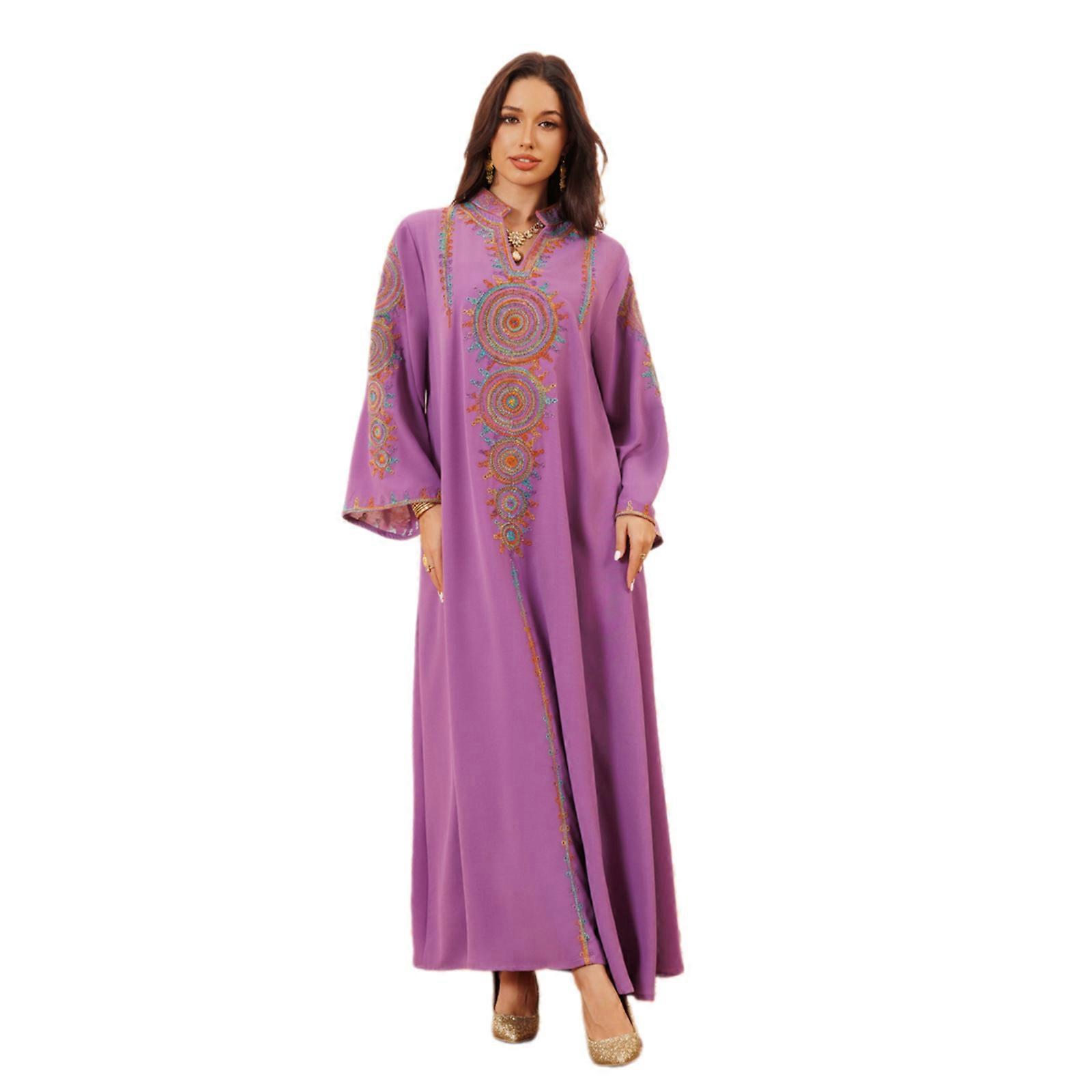 Rochie kaftan feminină rochie kaftan islamic rochie caftan lungime completă rochie rochie brodată rochie pentru nuntă purtare zilnică violet XL