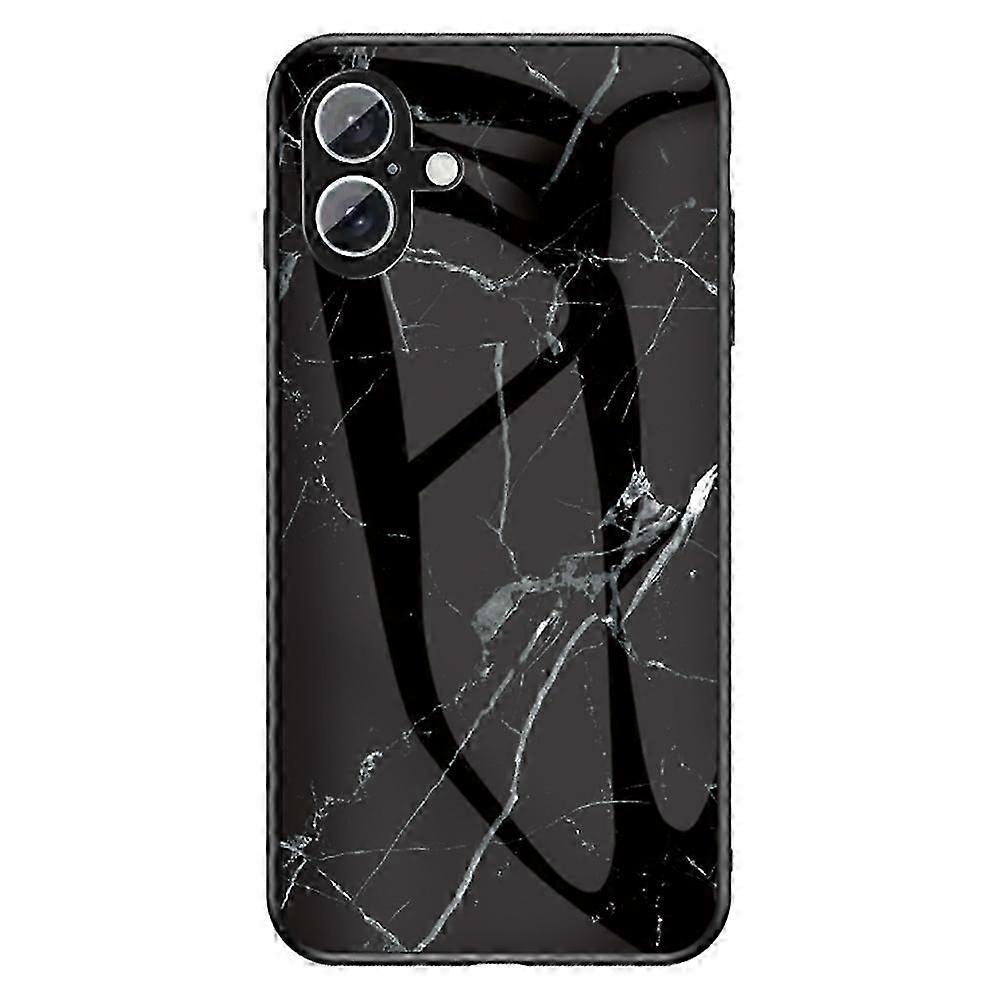For iPhone 16 Case Marble Pattern Tempered Glass+PC+TPU Protective Phone Cover