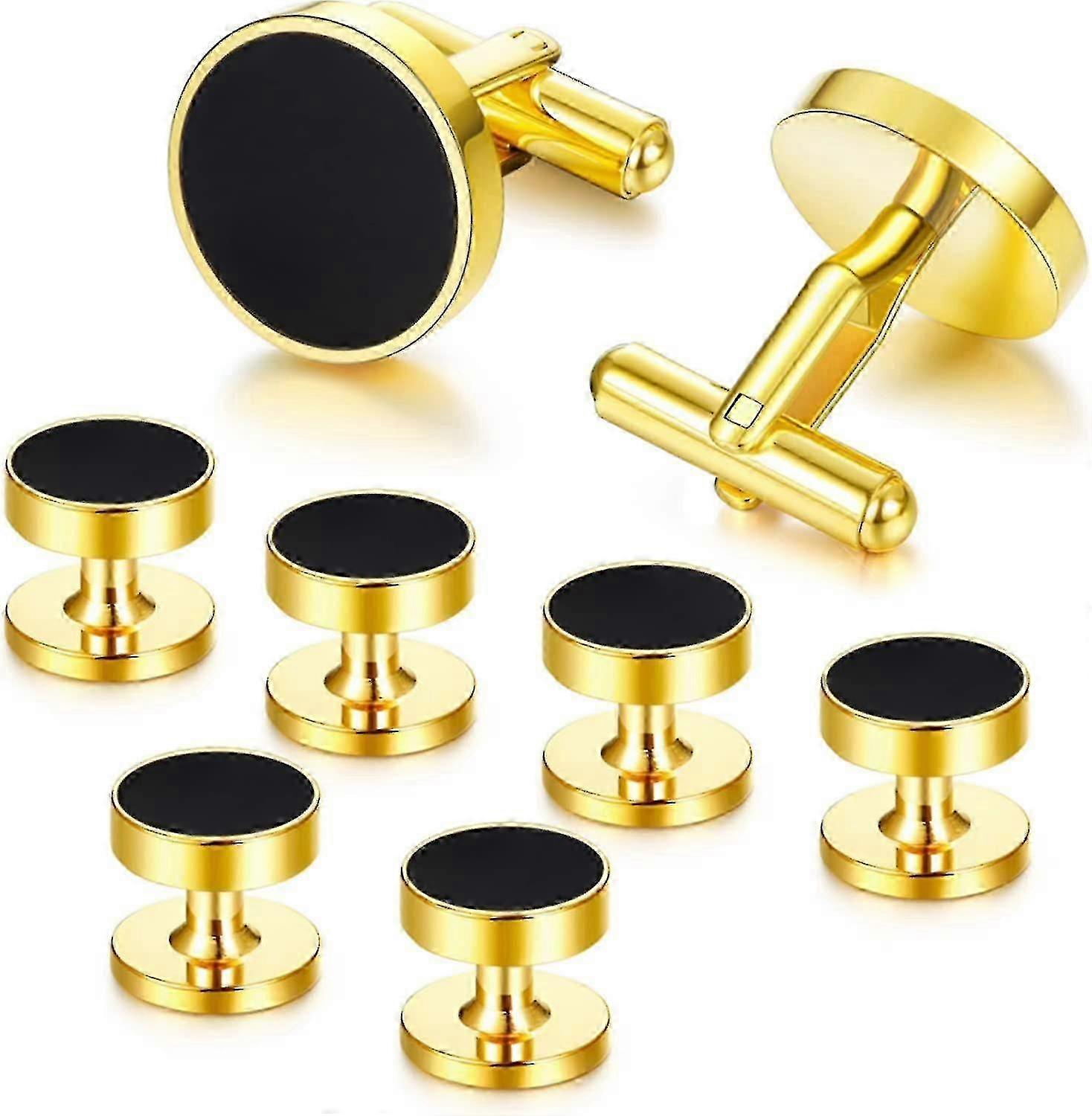 Mens Cufflinks And Studs Set Tuxedo Shirts Black Onyx Cufflinks For Men, Classic Tuxedo Buttons Match For Business Wedding Formal Suit