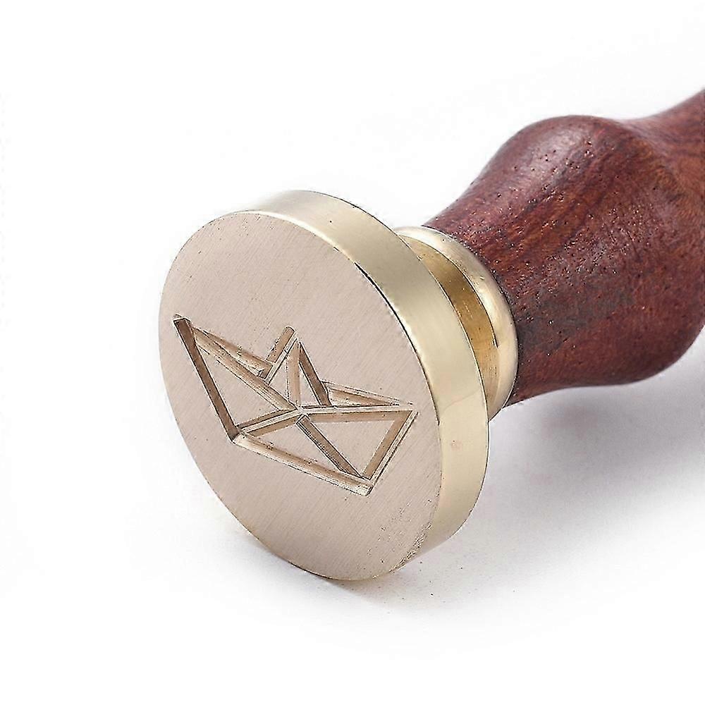 DIYスクラップブック真鍮ワックスシールスタンプとウッドハンドルセットペーパーボートゴールデン8.9x2.5cmスタンプ:25x14.5mm