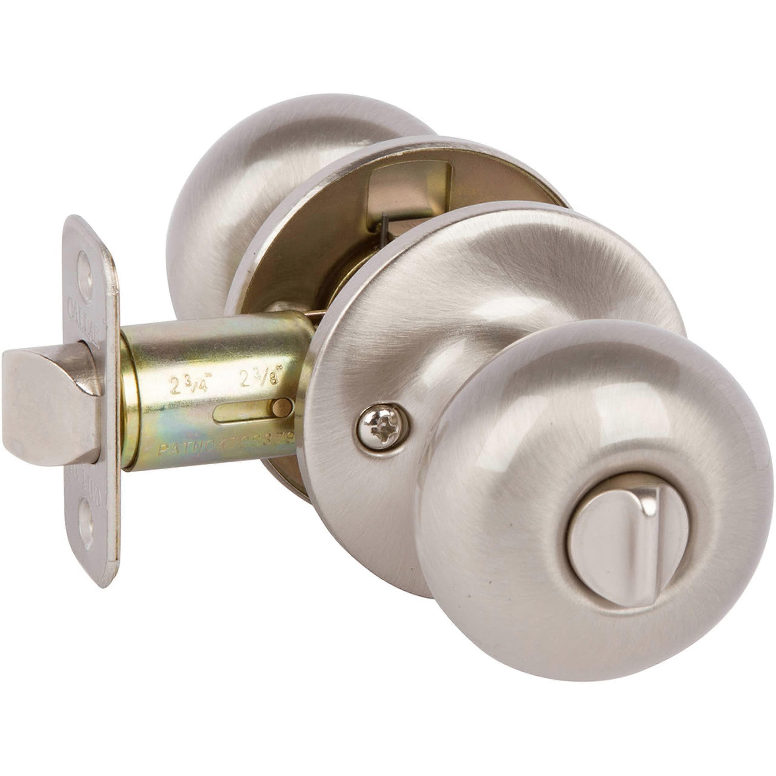 Privacy Door Knob Satin Nickel 1-3/8 to 1-3/4 in. Thick Non-Handed Bed & Bathroom Push Button