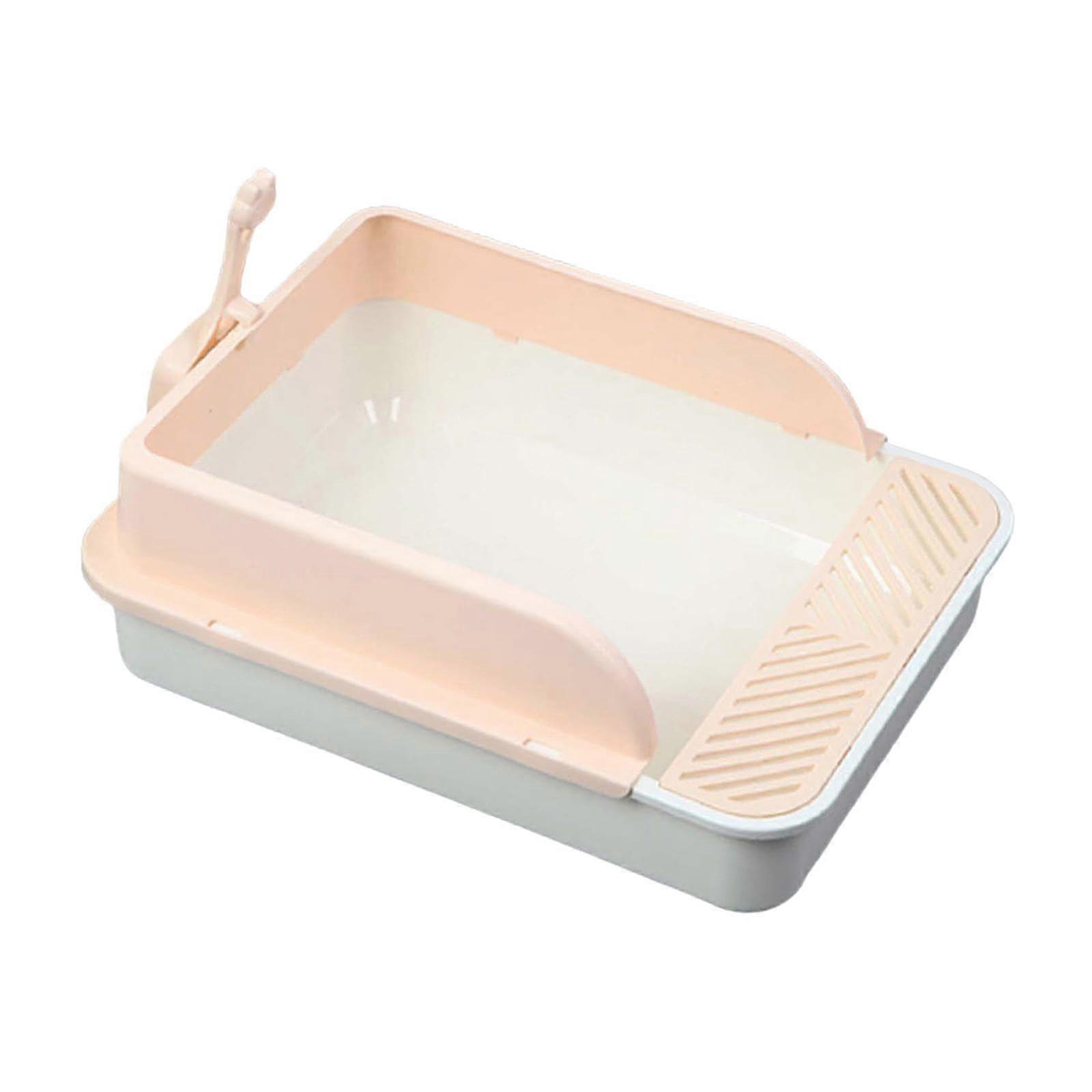 Cat Litter Tray Open Top Large High-Sided Splashproof Toilet for Easy Cleaning Odor Control White and Pink