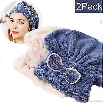 Microfiber Haar Drogende Pet, Super Zacht En Super Absorberend, Snel Droog Haar Bandana Wrap Handdoek Douchemuts (blauw + Beige)