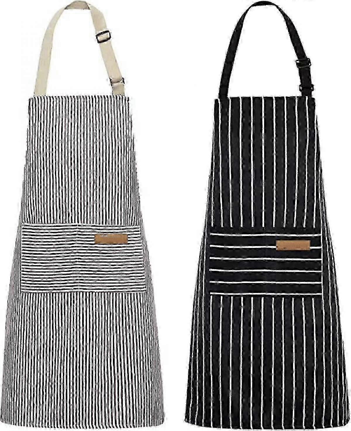 2pcs Chef Aprons with Pockets Black/Brown Stripes