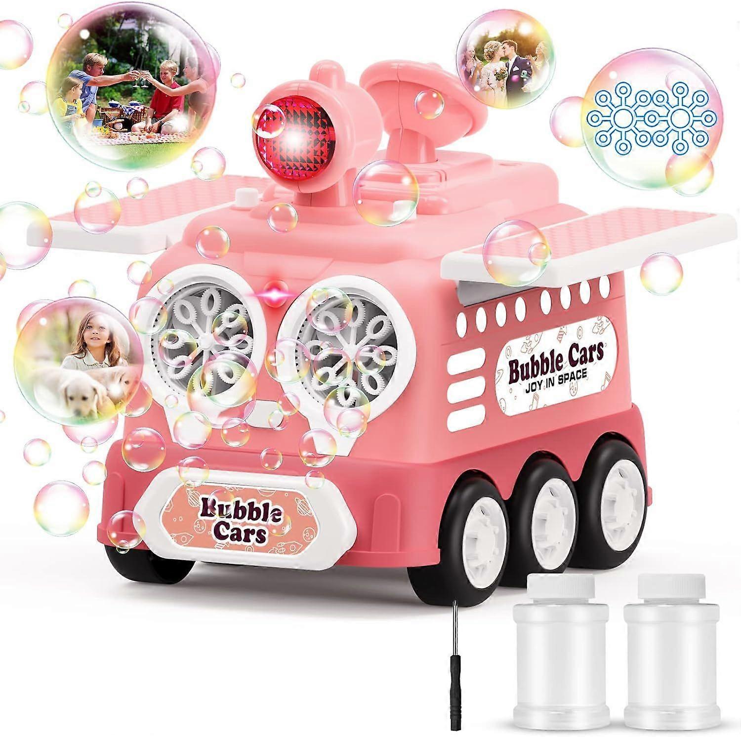 Automatic Bubble Machine for Kids,Bubble Maker Toys with 16 Holes/lighting/80ML Bubble Solution/Parties,Wedding(PINK)