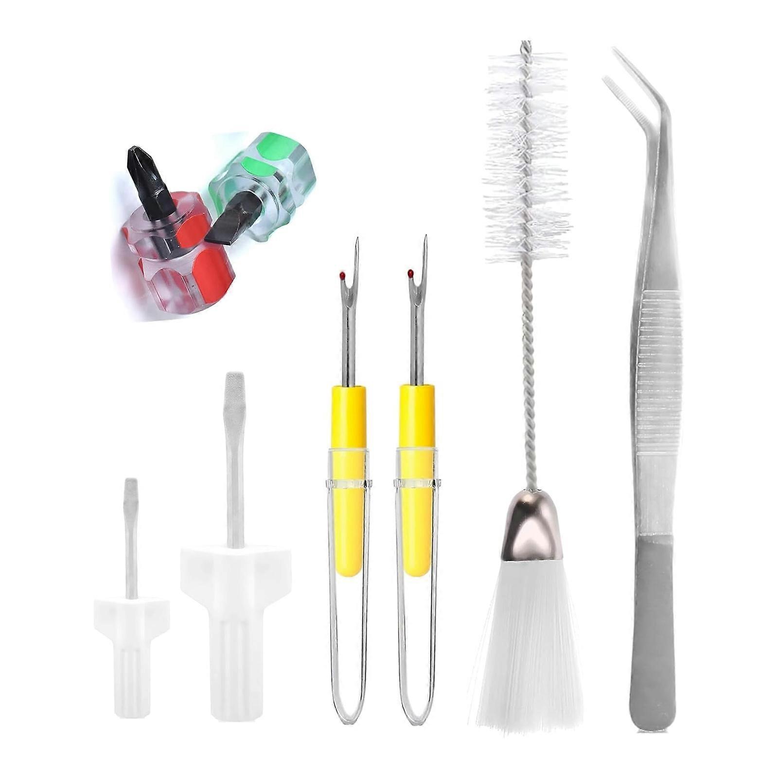8Pcs Sewing Machine Clean and Repair Tool Set with Tweezer Double Headed Lint Brush Screw Driver and Ripper