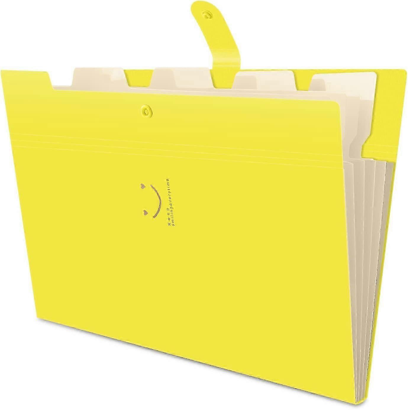 A4 Accordion File with 5 Pockets & Buckle - Yellow