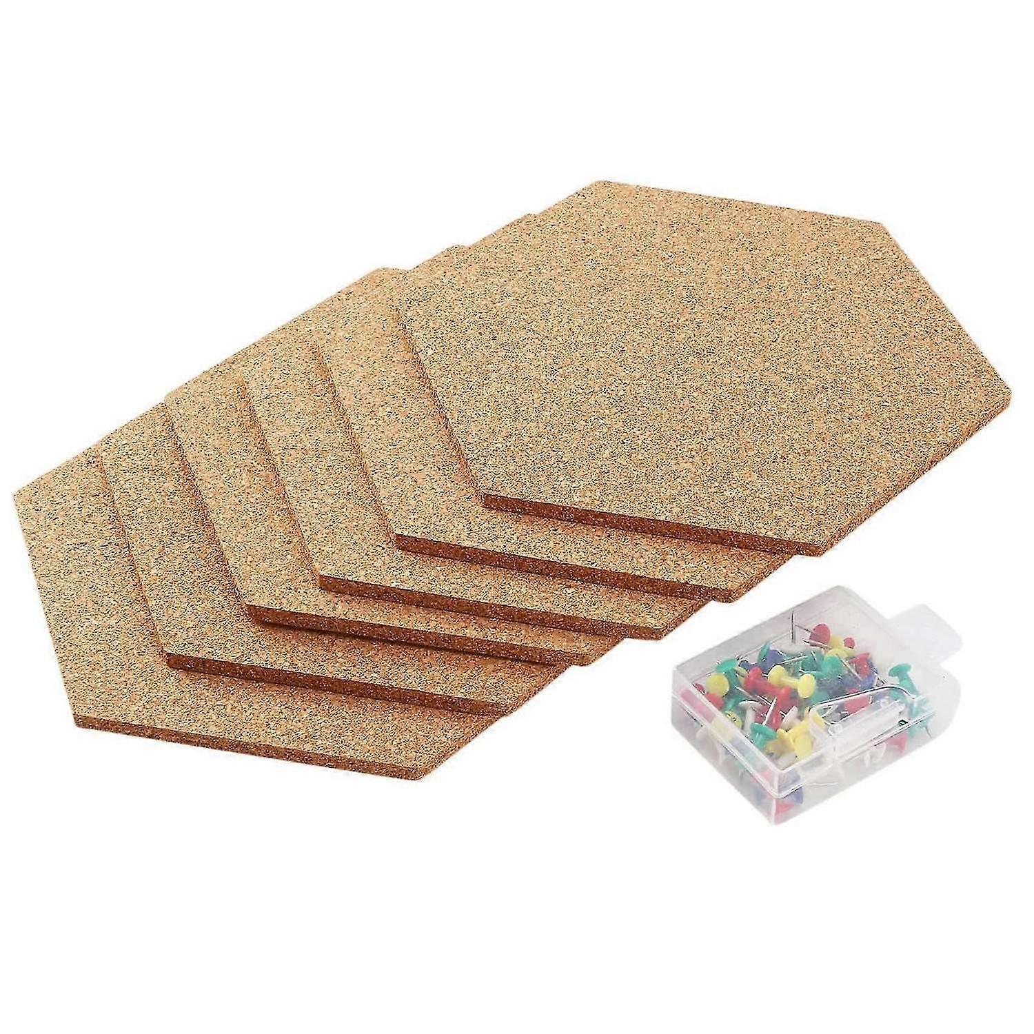 6Pcs Hexagon Cork Board Tiles Self Adhesive Thick Corkboards for Wall Memo Boards Pin Board Decorat