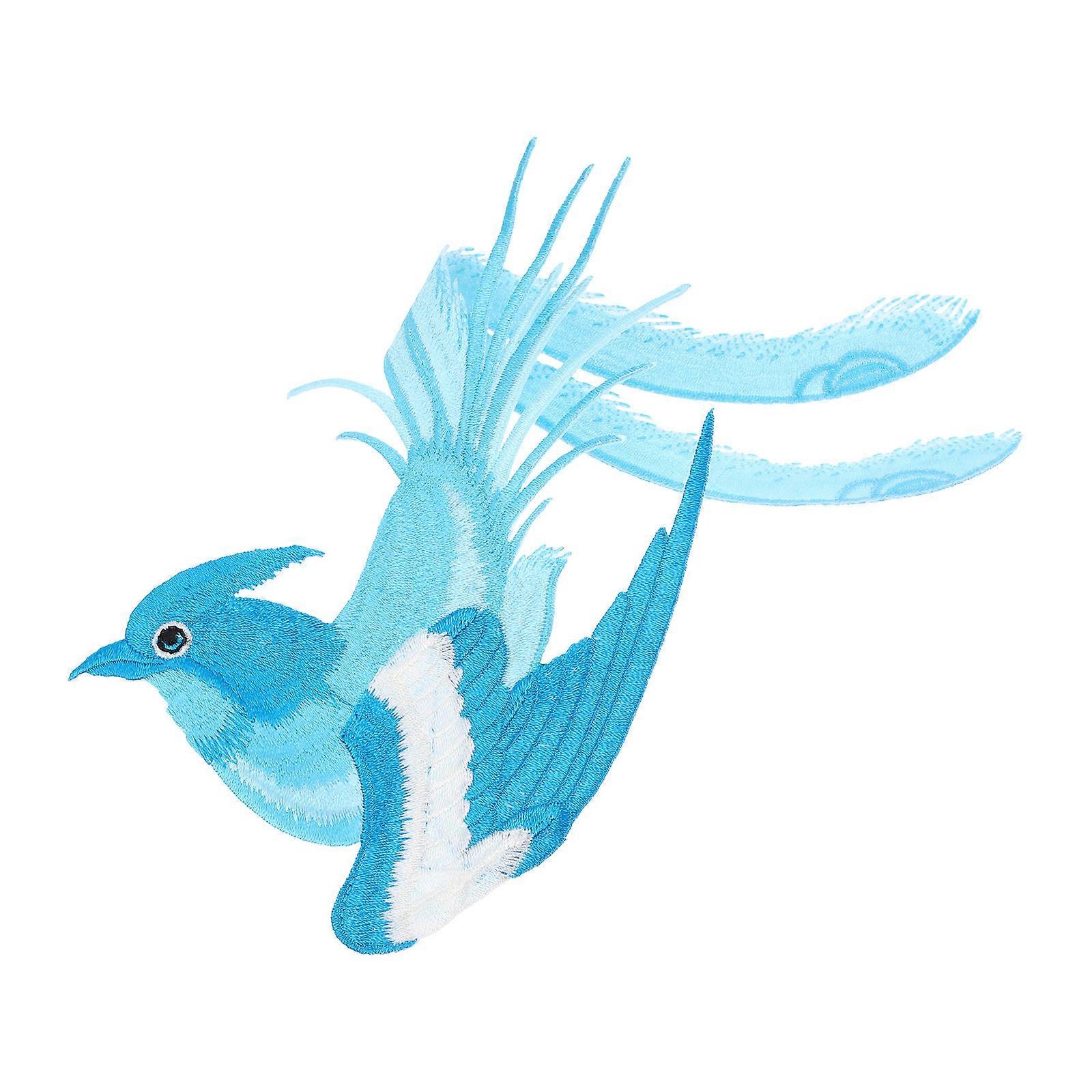 Embroidery Bird Patches Chinese Style Diy Accessories for Clothing Repair Blue Rectangular Patching 1Pack