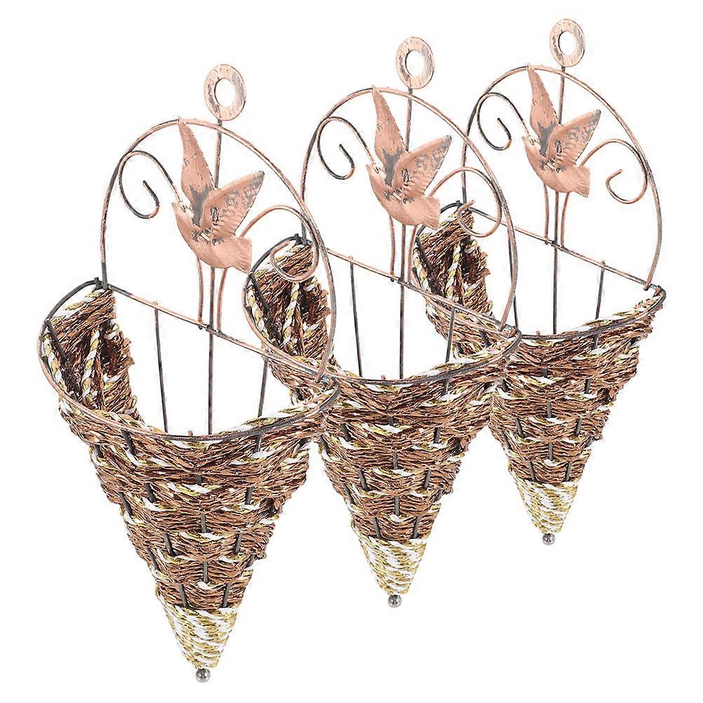 3Pcs Hanging Wall Flower Baskets for Cone Shaped Simulated Rattan Holders