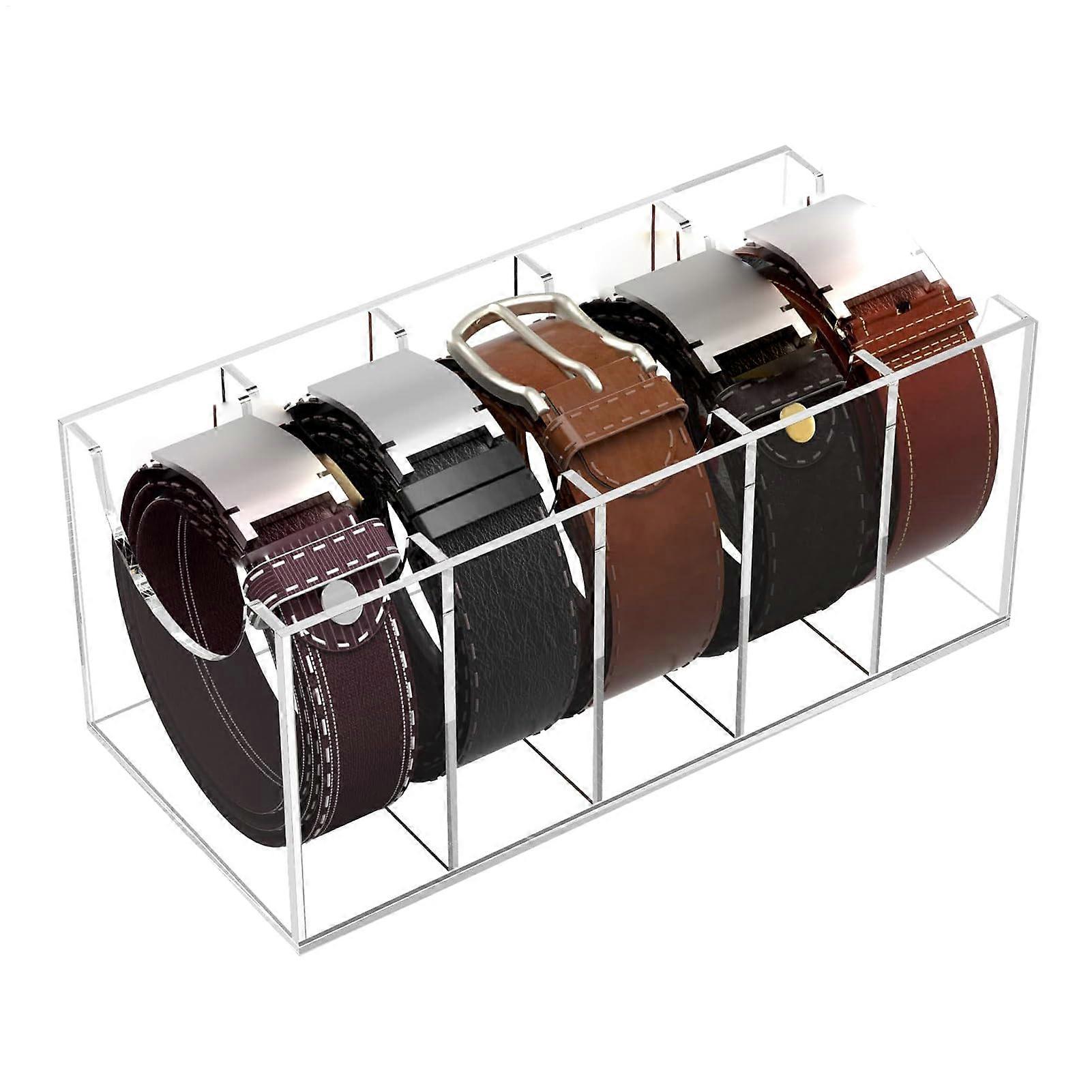 Belt Organizer for Drawer, Clear Acrylic Belt Holder with 5-Grid Design, Multi-Purpose Accessory for Men and Women