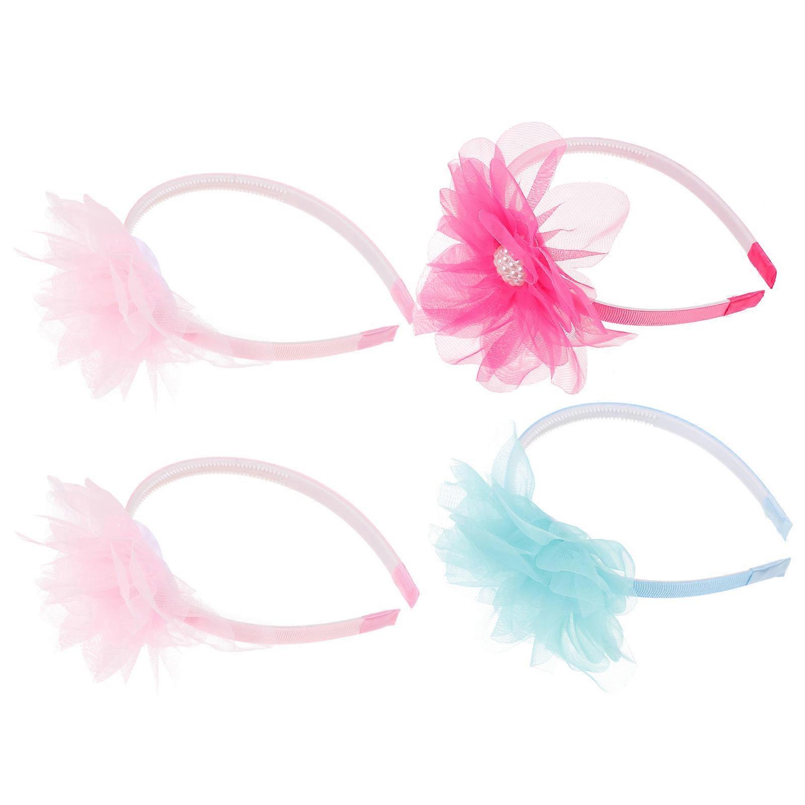 Lovely Flower Headband Decor for Children Party in Assorted Color with Chiffon Material 4 Pcs