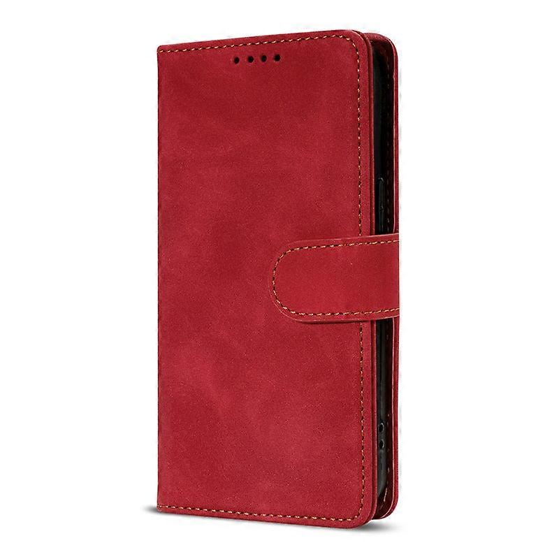 حافظة لآيفون 13 برو أحمر مزدوج مطوي حافة ملمس الجلد ملمس الجلد ملمس البشرة المزدوج لون خالص