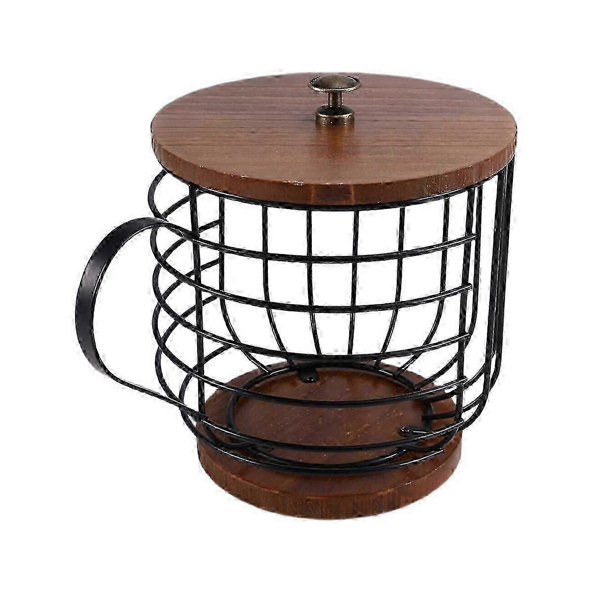 صندوق تخزين علب قهوة ، سلة تخزين كبيرة ، بقاعدة خشبية وغطاء ، مناسب للمطبخ والمكتب.