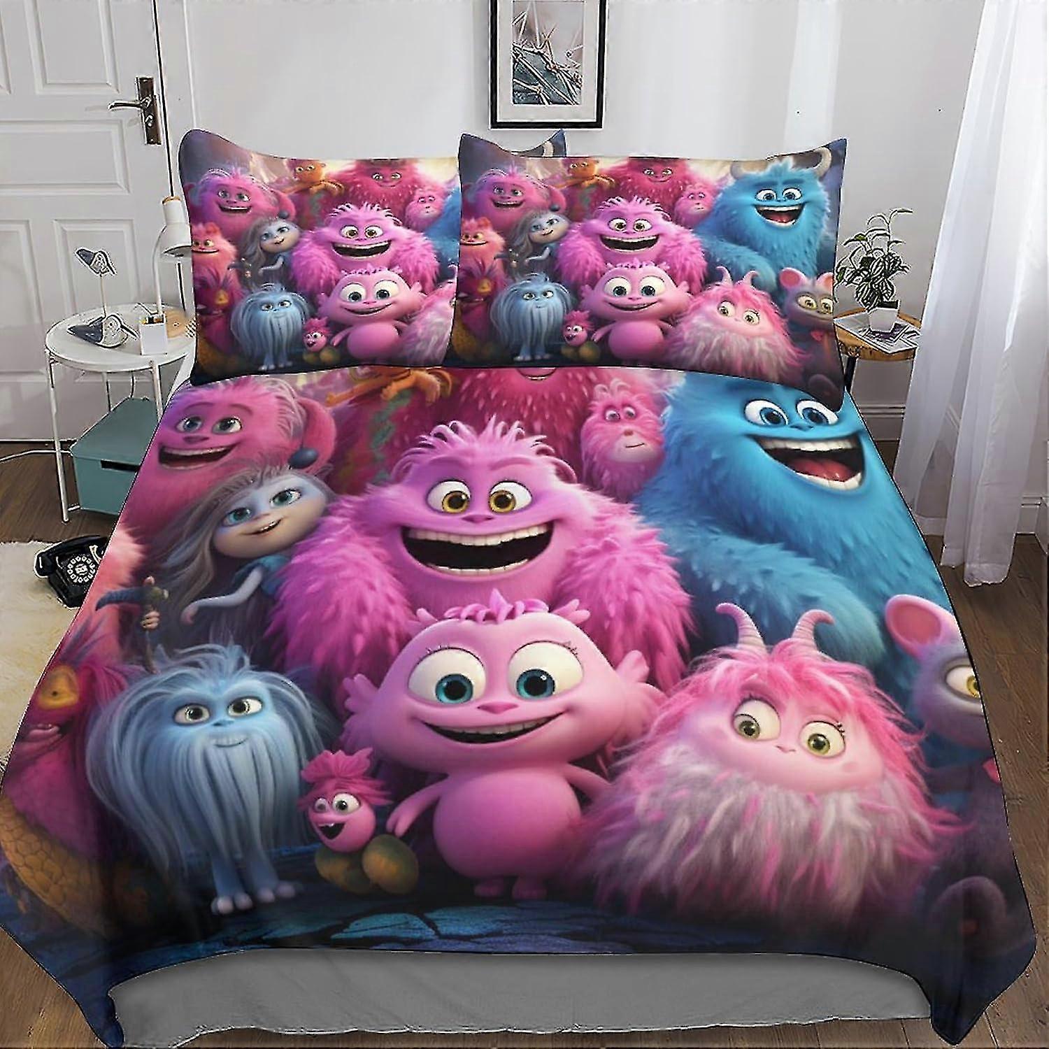 Set di biancheria da letto ispirato a Dreamworks, copripiumino 3D con personaggi animati e federe, set di 3 pezzi di copripiumino in morbida microfibra