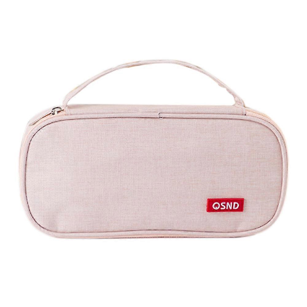 Simple Portable Double-Layer Large-Capacity Pen Bag Oxford Cloth Solid Color Student Stationery Storage Pencil Case Bag-Pink