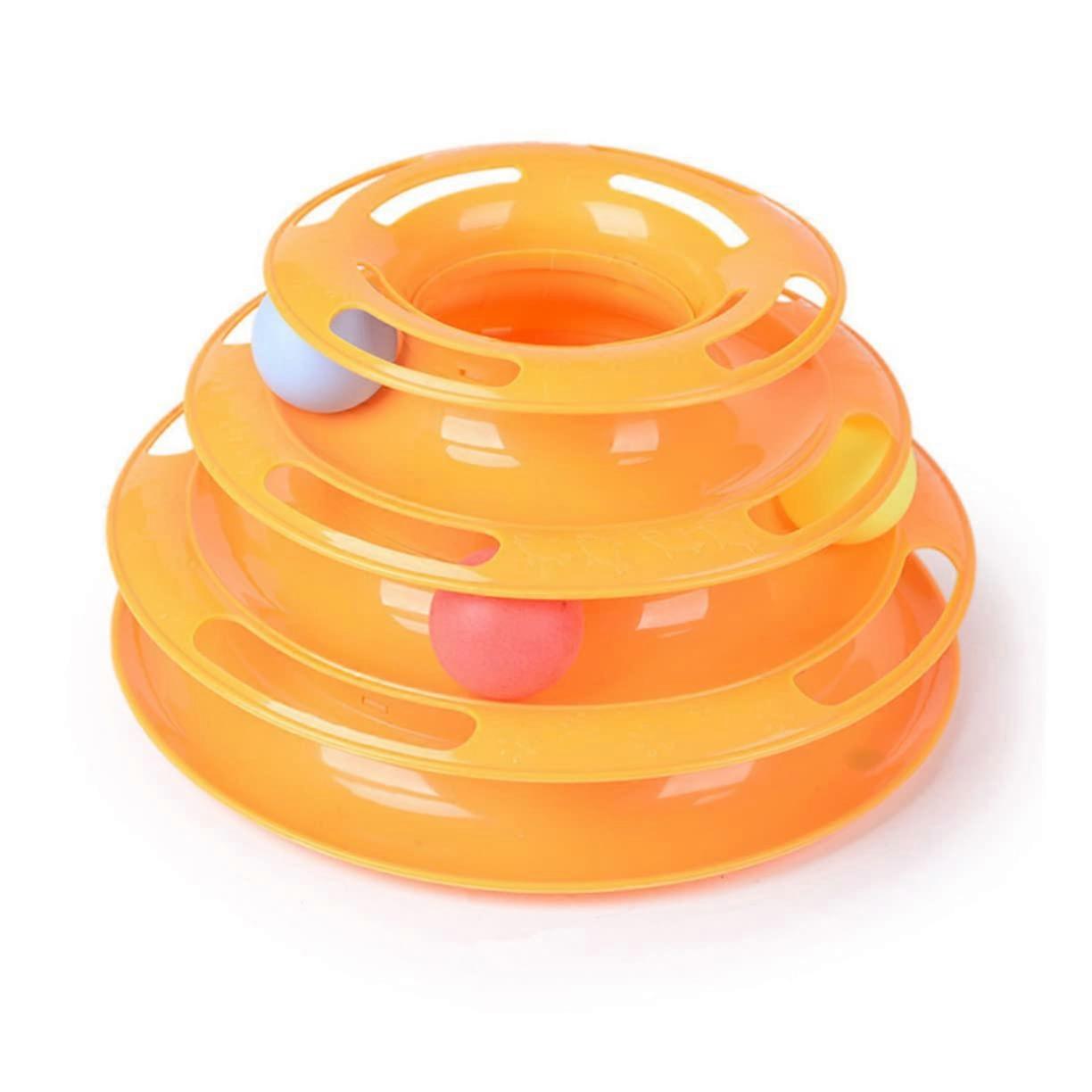 Cat Toy Layered Crazy Play Ball Tray Yellow Interactive Intelligence Toy For Mental Stimulation And Self-Entertainment