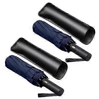 2X 12 Ribs Windproof Travel Umbrella with PTFE Canopy, Lengthened Handle with Auto Open Close Butto
