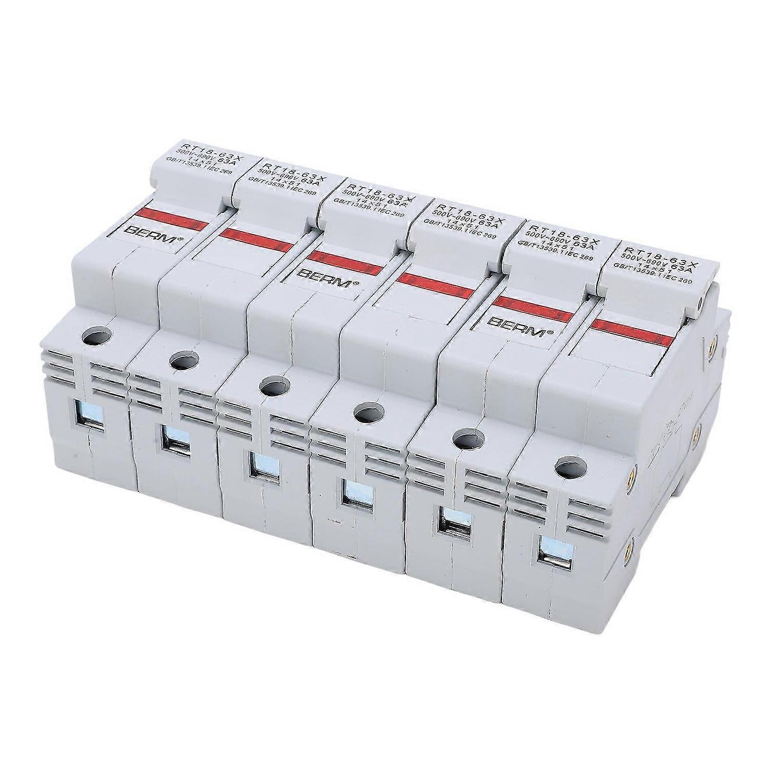 RT18-63X Rail Mounted Fuse Holder Base with LED Light for RO16 14x51mm Fuse Core 63A 500-690V2P