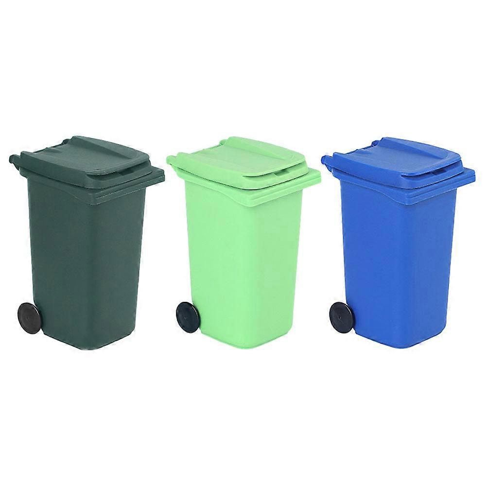 3pcs Assorted Color Plastic Desktop Wastebasket with Cover for Home Use Lightweight and Portable