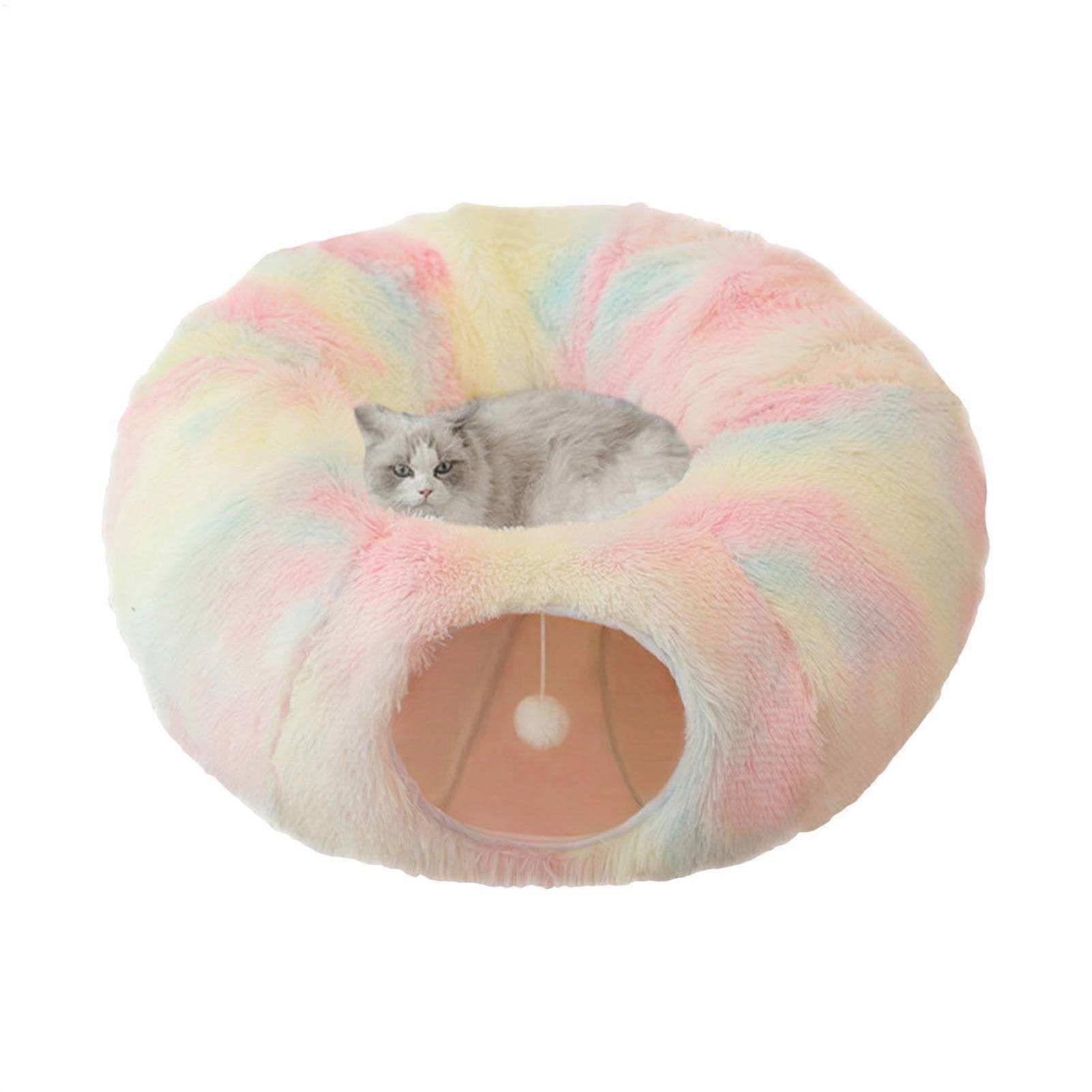 Cat Tunnel Bed, Cat Beds for House Cats Doughnut Cat Cave Plush Tunnel