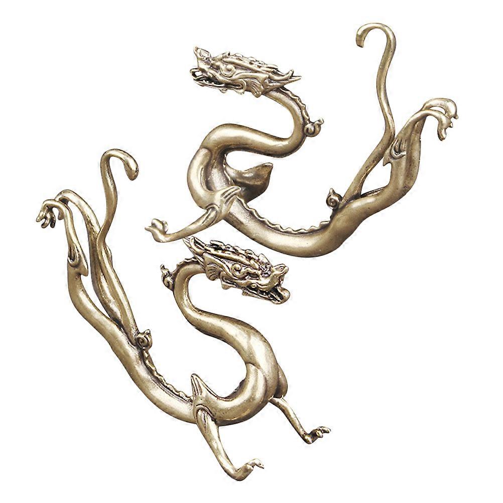 Dragon Sculpture Statue Metal Zodiac Dragon Desktop Decor Ornament 2Pcs