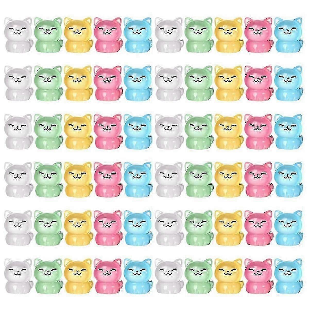 60 Pcs Luminous Miniature Cat Figurines Resin Cute Small Cat Figures Glow in the Dark Mini Resin Animals Cat bs